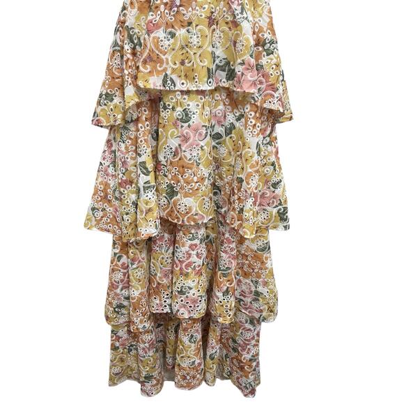 En Saison Presley Midi Dress Tiered Skirt Floral Embroidered M Ruffle Cottage - Picture 10 of 11